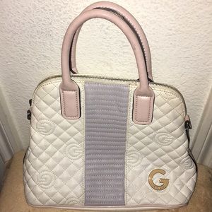 White and grey hand bag with cross body belt